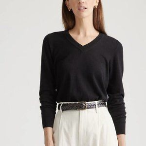 Lightweight Cotton Cashmere V-Neck Sweater Blk S